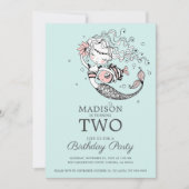 Cute Blue Waterverf Mermaid 2e verjaardag Kaart (Voorkant)