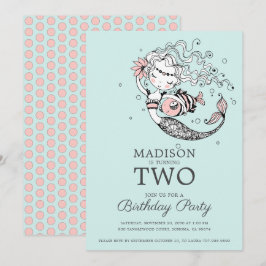 Cute Blue Waterverf Mermaid 2e verjaardag Kaart