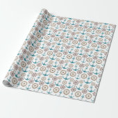 Cute Blue Waterverf Nautical Sailor Patroon Cadeaupapier (Uitgerold)