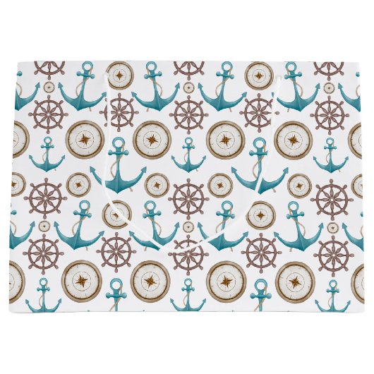 Cute Blue Waterverf Nautical Sailor Patroon Groot Cadeauzakje (Voorkant)