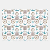 Cute Blue Waterverf Nautical Sailor Patroon Inpakpapier Vel (Voorkant 2)