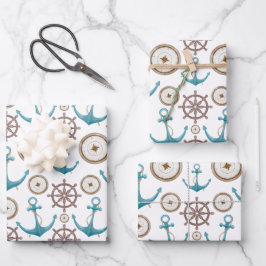 Cute Blue Waterverf Nautical Sailor Patroon Inpakpapier Vel