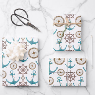 Cute Blue Waterverf Nautical Sailor Patroon Inpakpapier Vel