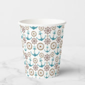 Cute Blue Waterverf Nautical Sailor Patroon Papieren Bekers (Voorkant)