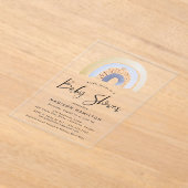 Cute Blue Waterverf Rainbow Baby shower Acryl Uitnodigingen (Laagn)