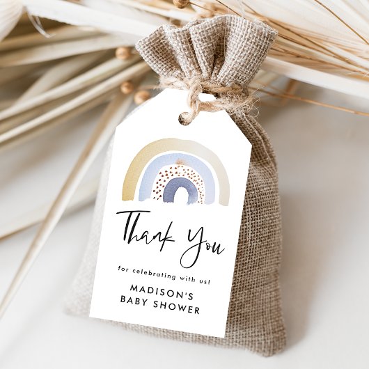 Cute Blue Waterverf Rainbow Baby shower Cadeaulabel