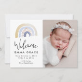 Cute Blue Waterverf Rainbow Birth Aankondiging (Voorkant)