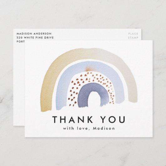 Cute Blue Waterverf Rainbow Hartelijk dank Briefkaart (Voorkant / Achterkant)