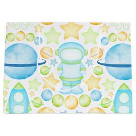 Cute Blue Waterverf Space Astronaus Birthday Groot Cadeauzakje