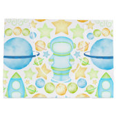 Cute Blue Waterverf Space Astronaus Birthday Groot Cadeauzakje (Achterkant)