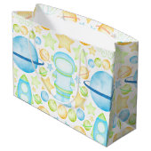 Cute Blue Waterverf Space Astronaus Birthday Groot Cadeauzakje (Achterkant Gekanteld)