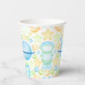 Cute Blue Waterverf Space Astronaus Birthday Papieren Bekers (Voorkant)