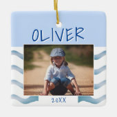 Cute Blue Waves Boy Foto Kinder kersttasje Keramisch Ornament (Voorkant)