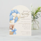 Cute Blue We can Bearly Wait Baby Shower Kaart (Staand voorkant)