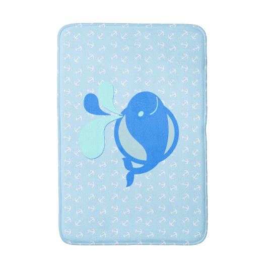 Cute Blue Whale Anchor Pattern Badmat (Voorkant Verticaal)