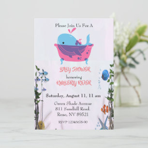Cute Blue Whale Baby shower Kaart