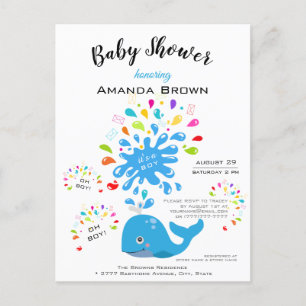 Cute Blue Whale Colorful Boy Baby shower Uitnodiging Briefkaart