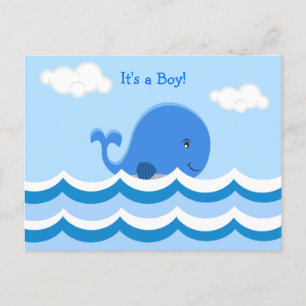 Cute Blue Whale Het is een Jongen Aankondiging Briefkaart
