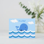 Cute Blue Whale Het is een Jongen Aankondiging Briefkaart (Staand voorkant)