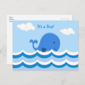 Cute Blue Whale Het is een Jongen Aankondiging Briefkaart (Voorkant / Achterkant)