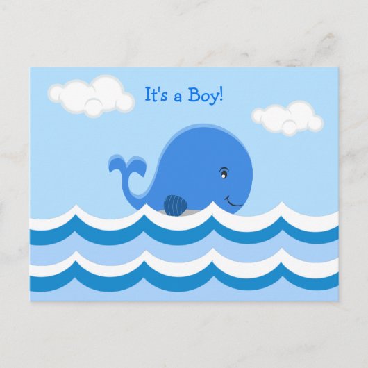 Cute Blue Whale Het is een Jongen Aankondiging Briefkaart (Voorkant)