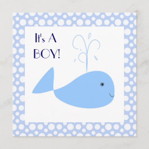 Cute Blue Whale Polka Dots Baby Boy Shower Kaart