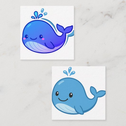 Cute Blue Whale Sticker Vierkante Visitekaartje (Voorkant / Achterkant)