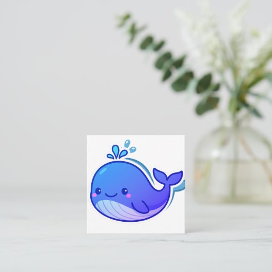 Cute Blue Whale Sticker Vierkante Visitekaartje (Staand voorkant)