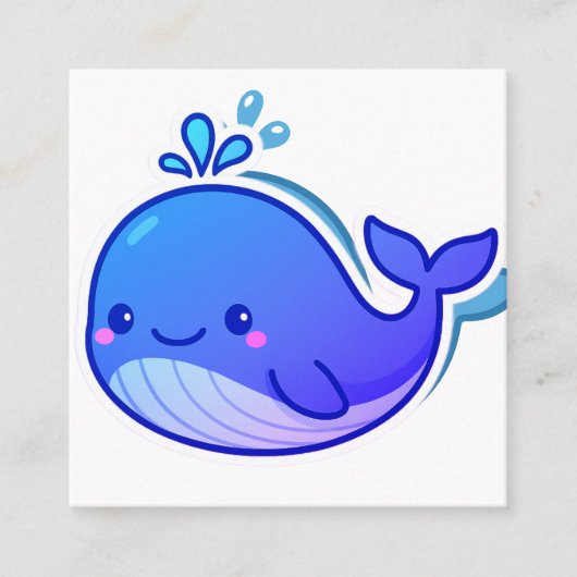 Cute Blue Whale Sticker Vierkante Visitekaartje (Voorkant)