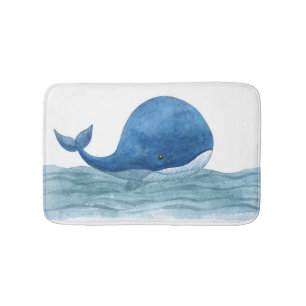 Cute Blue Whale Watercolor Illustration Badmat