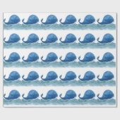 Cute Blue Whale Watercolor Illustration Cadeaupapier (Vlak)
