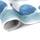Cute Blue Whale Watercolor Illustration Cadeaupapier (Rol Hoek)