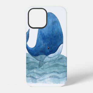 Cute Blue Whale Watercolor Illustration iPhone 12 Hoesje