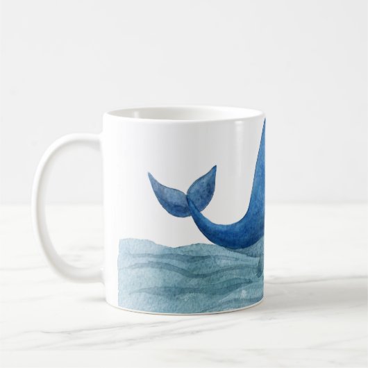 Cute Blue Whale Watercolor Illustration Koffiemok (Links)