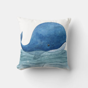 Cute Blue Whale Watercolor Illustration Kussen