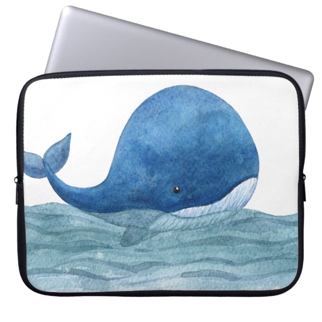 Cute Blue Whale Watercolor Illustration Laptop Sleeve (Voorkant)