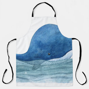 Cute Blue Whale Watercolor Illustration Schort