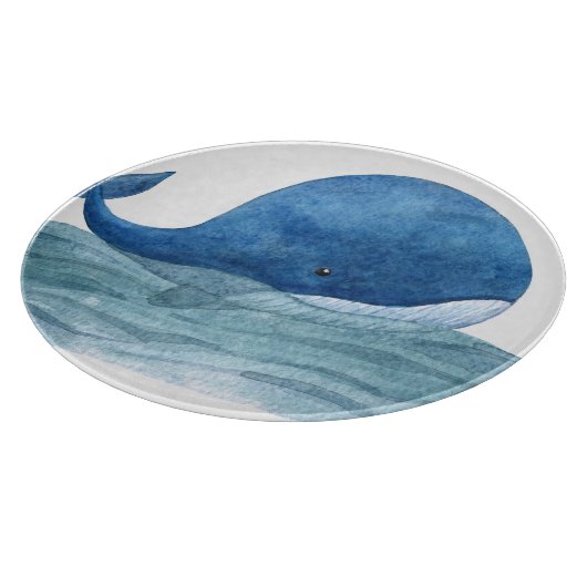 Cute Blue Whale Watercolor Illustration Snijplank (Hoek)