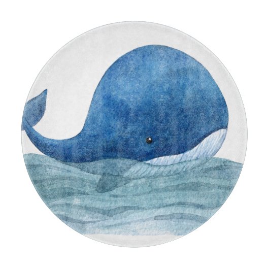 Cute Blue Whale Watercolor Illustration Snijplank (Voorkant)
