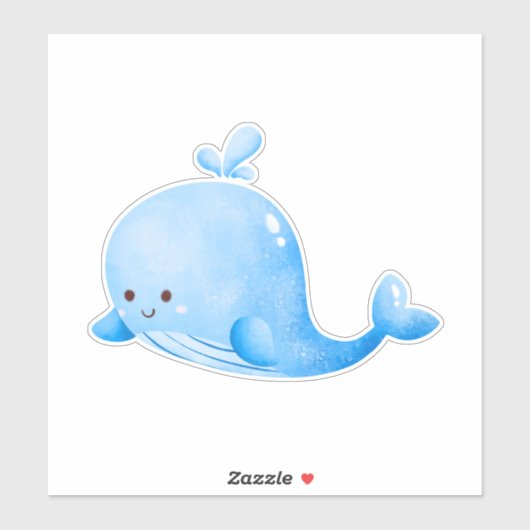 Cute Blue Whale Waterverf Sticker (Vel)