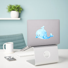Cute Blue Whale Waterverf Sticker