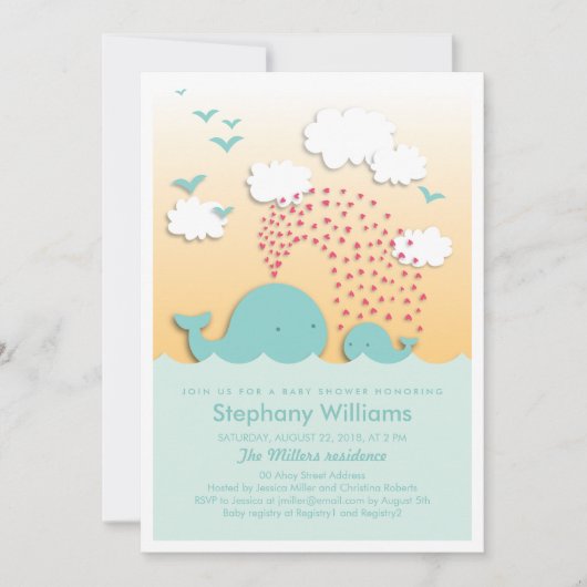 Cute Blue Whales Baby shower Invite Boy Kaart (Voorkant)