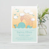 Cute Blue Whales Baby shower Invite Boy Kaart (Staand voorkant)