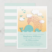 Cute Blue Whales Baby shower Invite Boy Kaart (Voorkant / Achterkant)