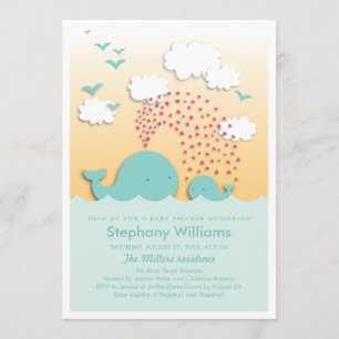 Cute Blue Whales Baby shower Invite Boy Kaart