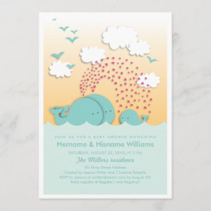 Cute Blue Whales Couples Baby shower Invite Kaart