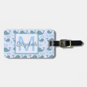 Cute Blue Whales Monogram Patroon Bagagelabel (Voorkant horizontaal)