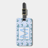 Cute Blue Whales Monogram Patroon Bagagelabel (Voorkant verticaal)