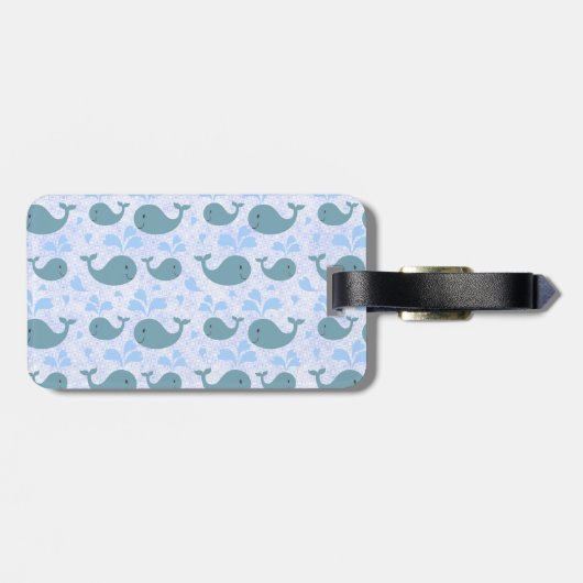 Cute Blue Whales Monogram Patroon Bagagelabel (Achterkant horizontaal)