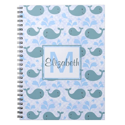 Cute Blue Whales Monogram Patroon Notitieboek (Voorkant)